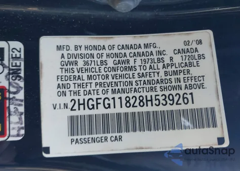 2008 Honda Civic Ex from USA, damaged, VIN 2HGFG11828H539261